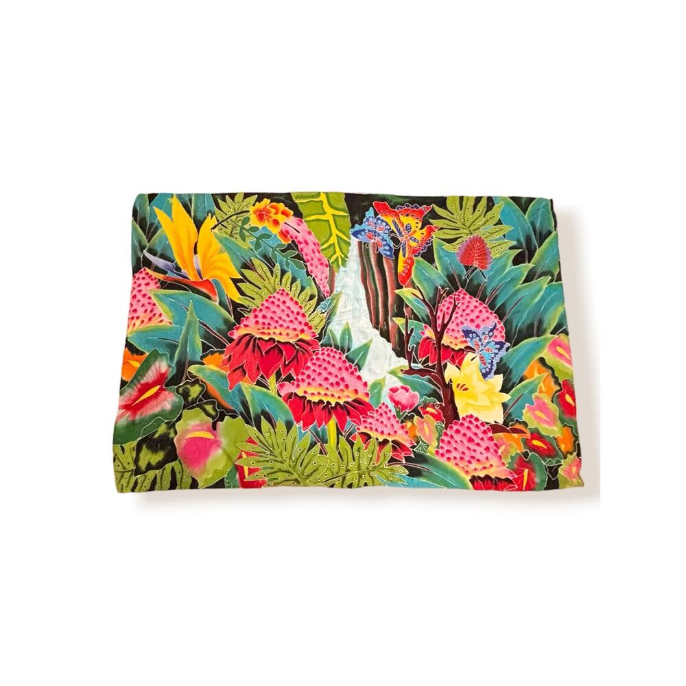 Vintage Tropical Sarong‎ Wrap Scarf Floral Butterfly Beach Vacation Colorful